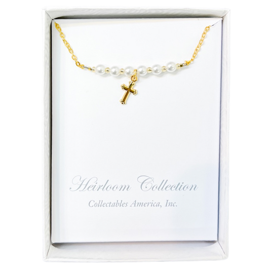 CA Pearl Gold Cross Necklace