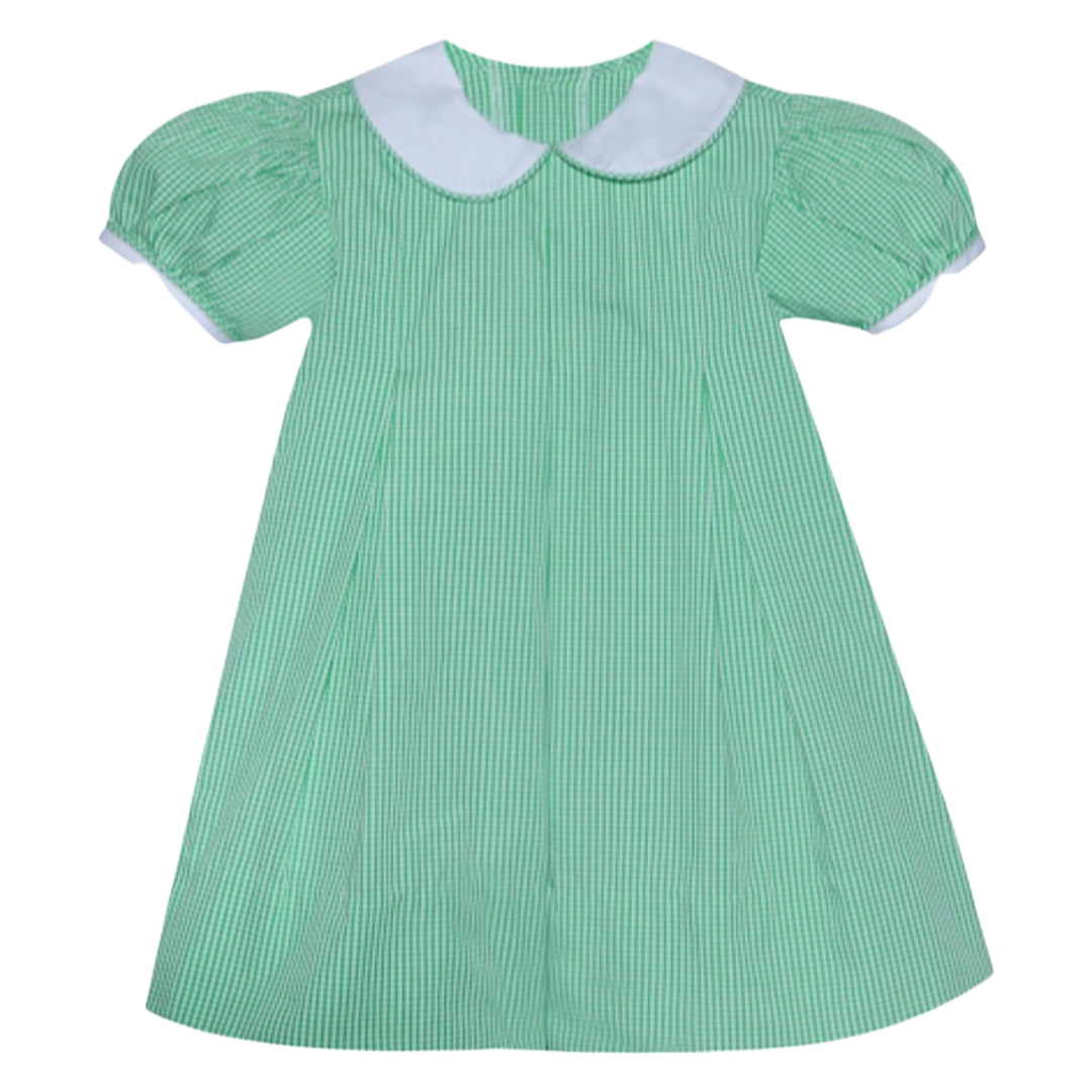 RN Pleat Dress - Kelly Green Gingham